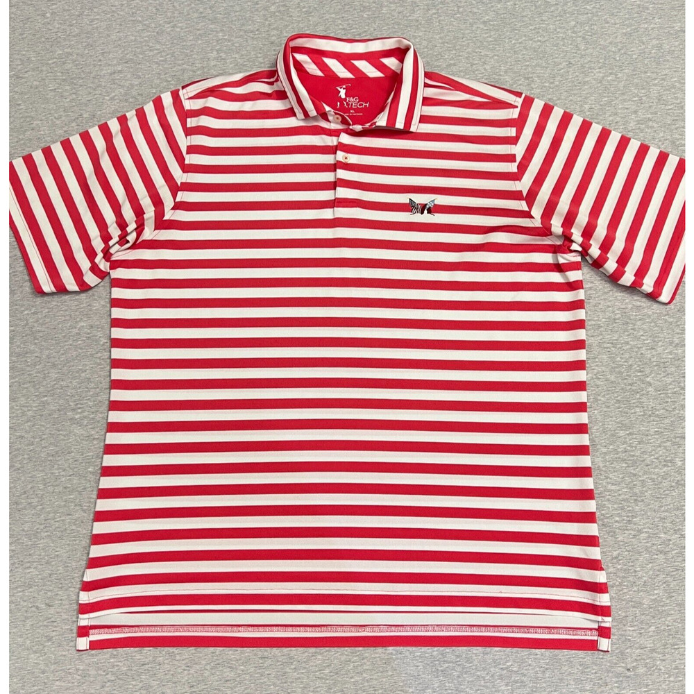 F&G Tech Golf Shirt Mens XL Red Watermelon Stripe Polo Succession GC Fairway